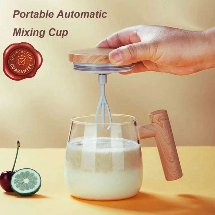 Electric Self Stirring Glass Coffee Mug with Lid & Handle