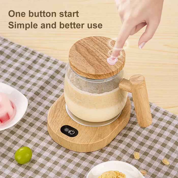 Electric Self Stirring Glass Coffee Mug with Lid & Handle