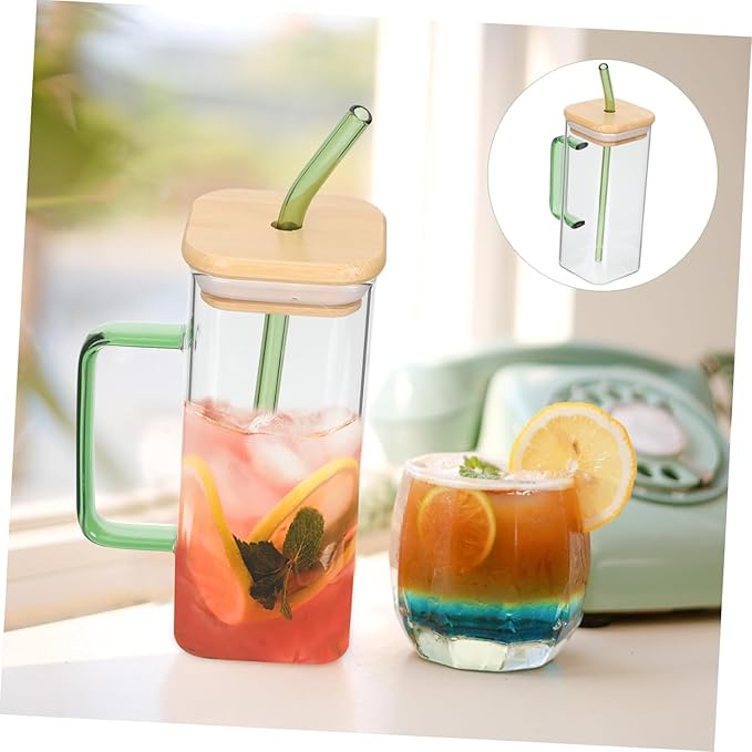 Beautiful Design High Quality Transparent drinking Glass with Straw