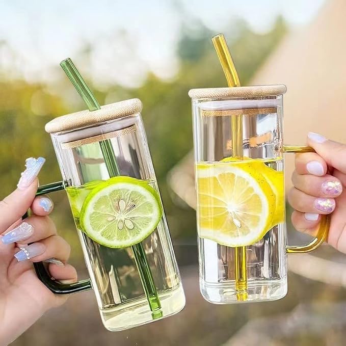 Beautiful Design High Quality Transparent drinking Glass with Straw