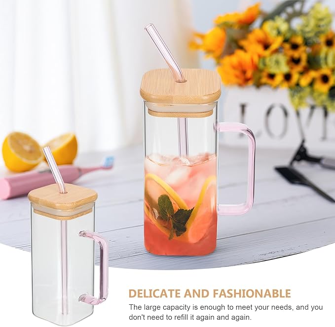 Beautiful Design High Quality Transparent drinking Glass with Straw