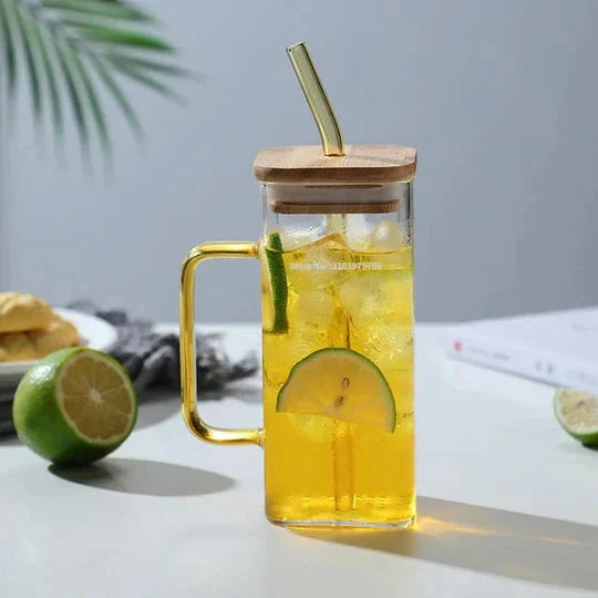 Beautiful Design High Quality Transparent drinking Glass with Straw