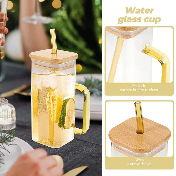 Beautiful Design High Quality Transparent drinking Glass with Straw
